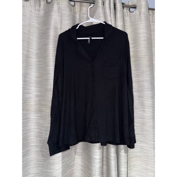 Skims long sleeve ribbed pajama shirt in onyx size large - Picture 2 of 3